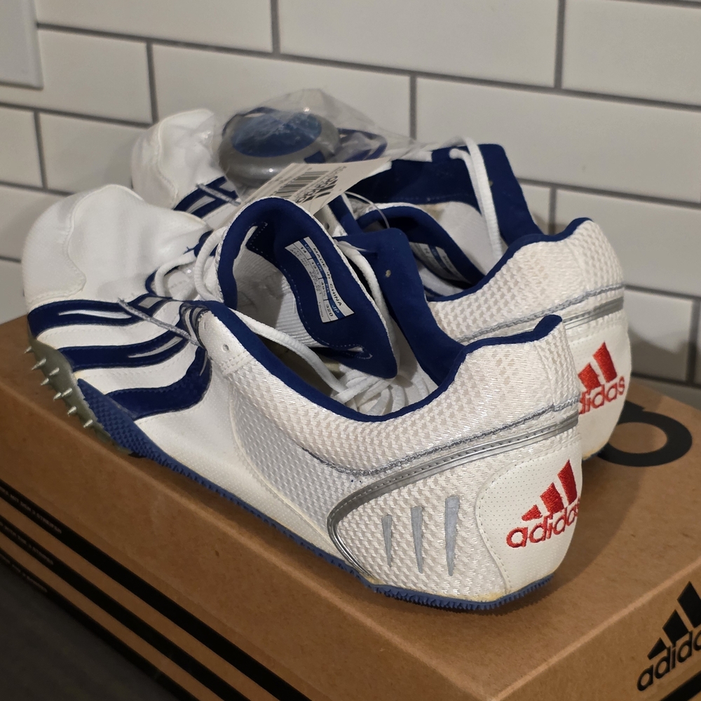 Adidas Kids White and Blue Track Shoes